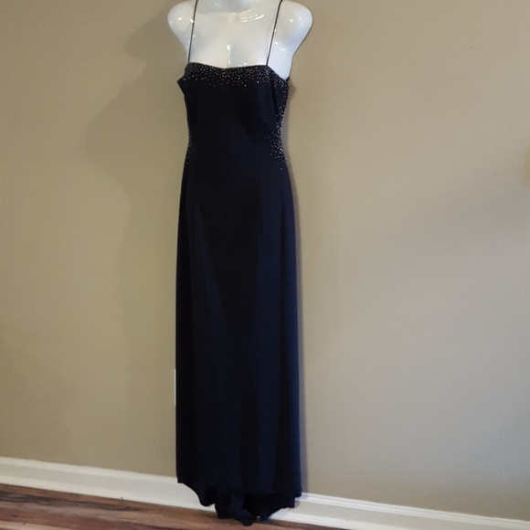 Black ball gown, beading trim, custom train - Picture 3 of 6
